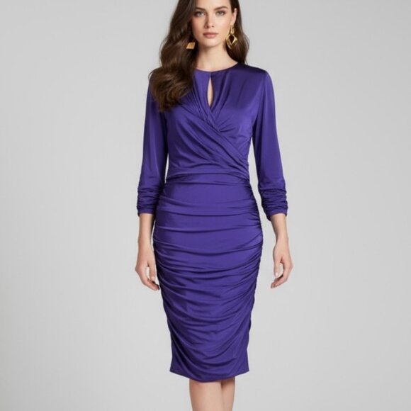 NWT Tadashi Shoji Sheath Dress Sz S Purple Keyhole Ruching Event Formal Party - Picture 2 of 14
